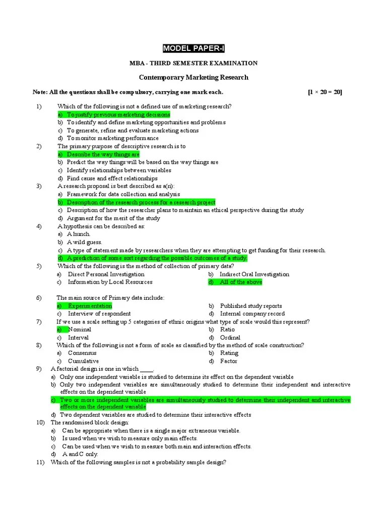Model MCQ for Online Paper Factor Analysis Experiment