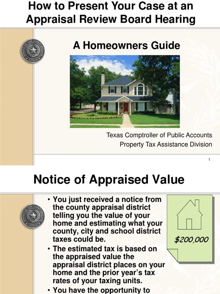 How To Present Your Case at An Appraisal Review Board Hearing PDF