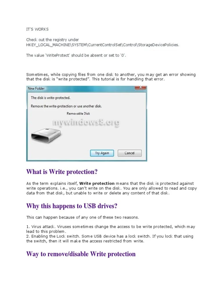 What Is Write Protection? PDF Usb Flash Drive Windows Registry