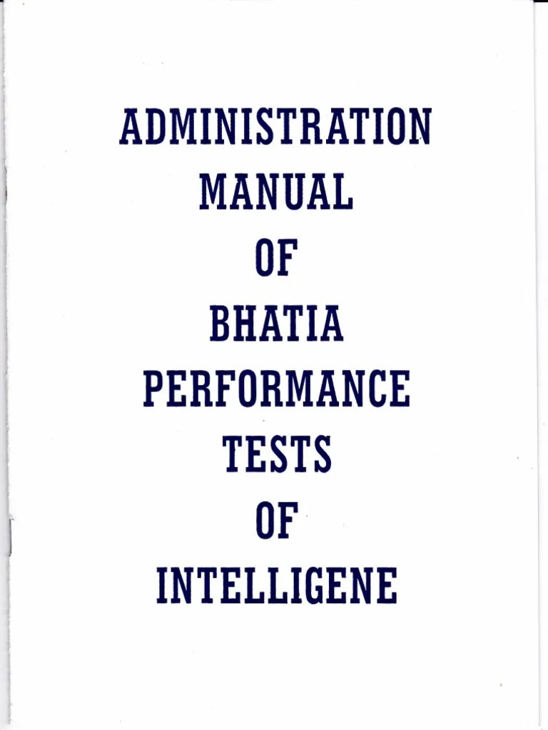 ADMINISTRATIVE MANUAL Bhatia Battery of Performance Intelligence Test
