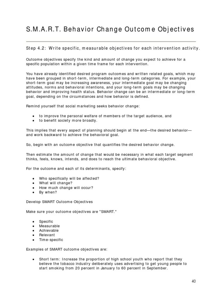 Smart Behavior Change Objectives Goal Behavior