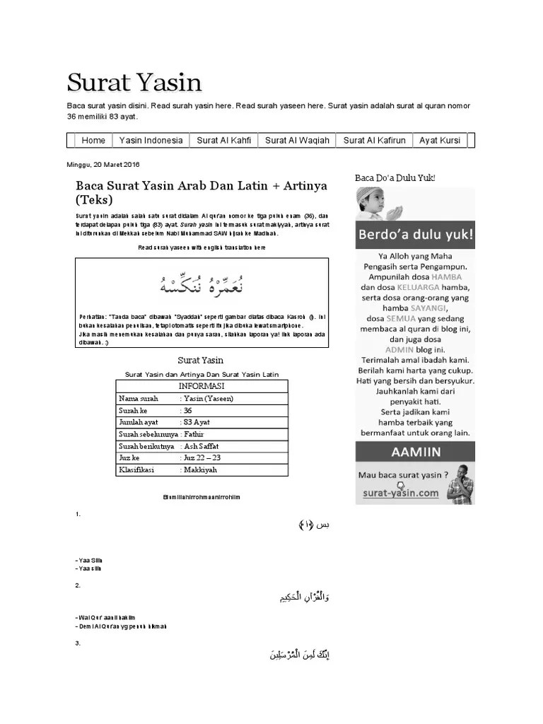 Baca Surat Yasin Arab Dan Latin Artinya Teks Surat Yasin