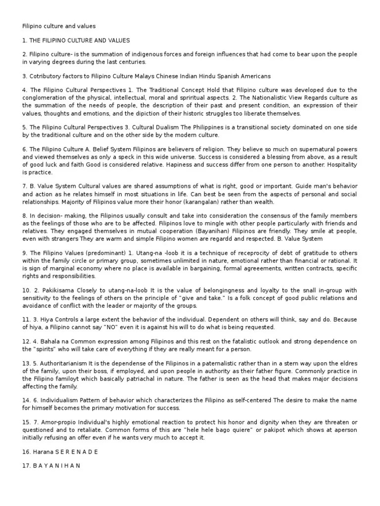 Filipino Culture and Values Philippines Value (Ethics) Free 30
