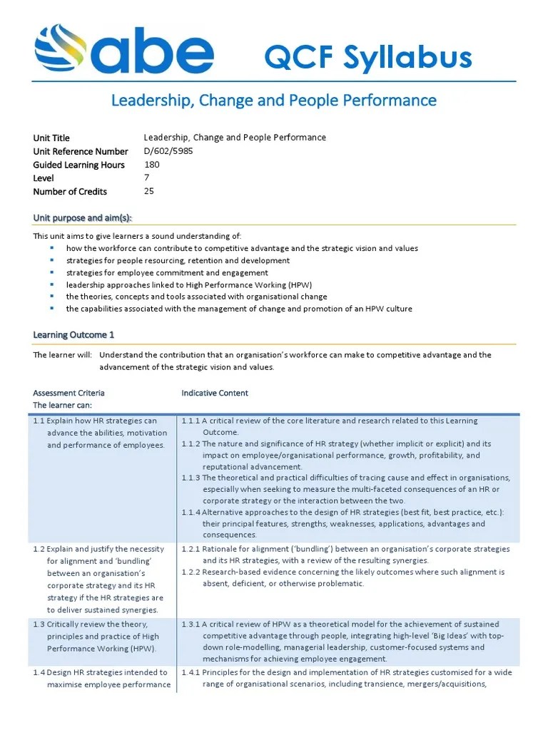 ABE Leadership, Change and People Performance_Syllabus_Level 7