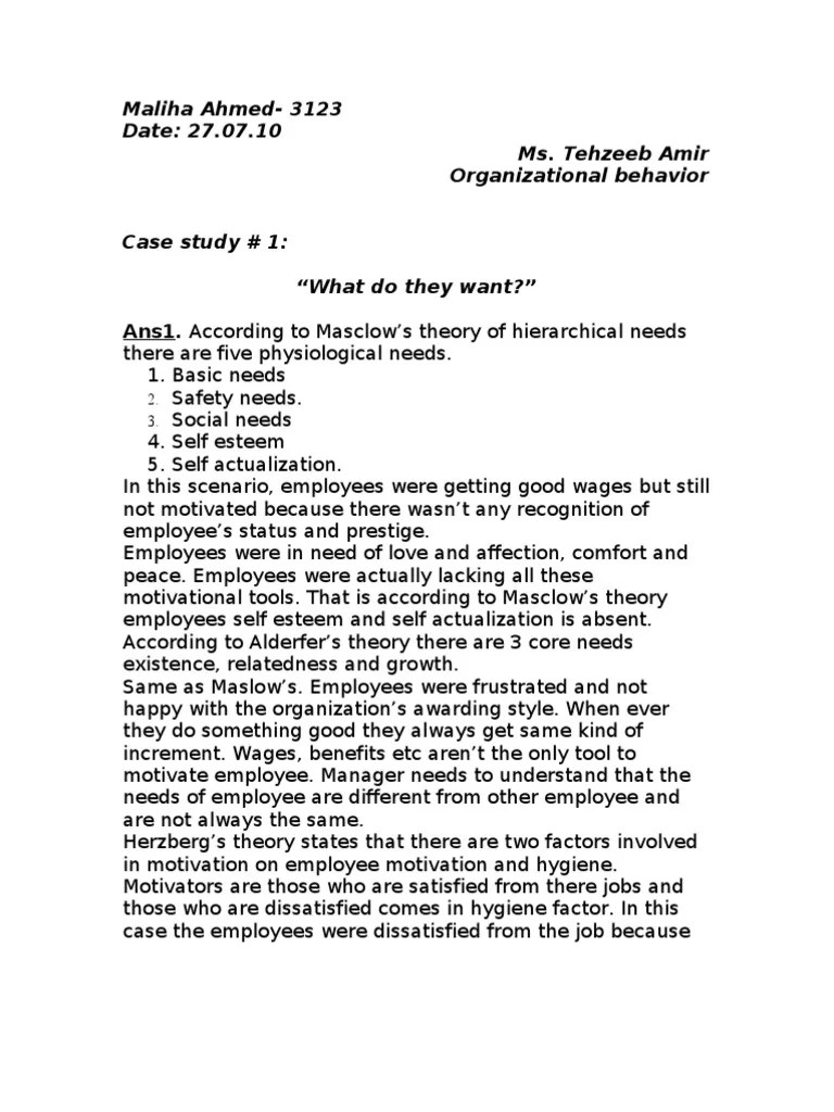 Organizational Behaviour, Case Study PDF Self Actualization