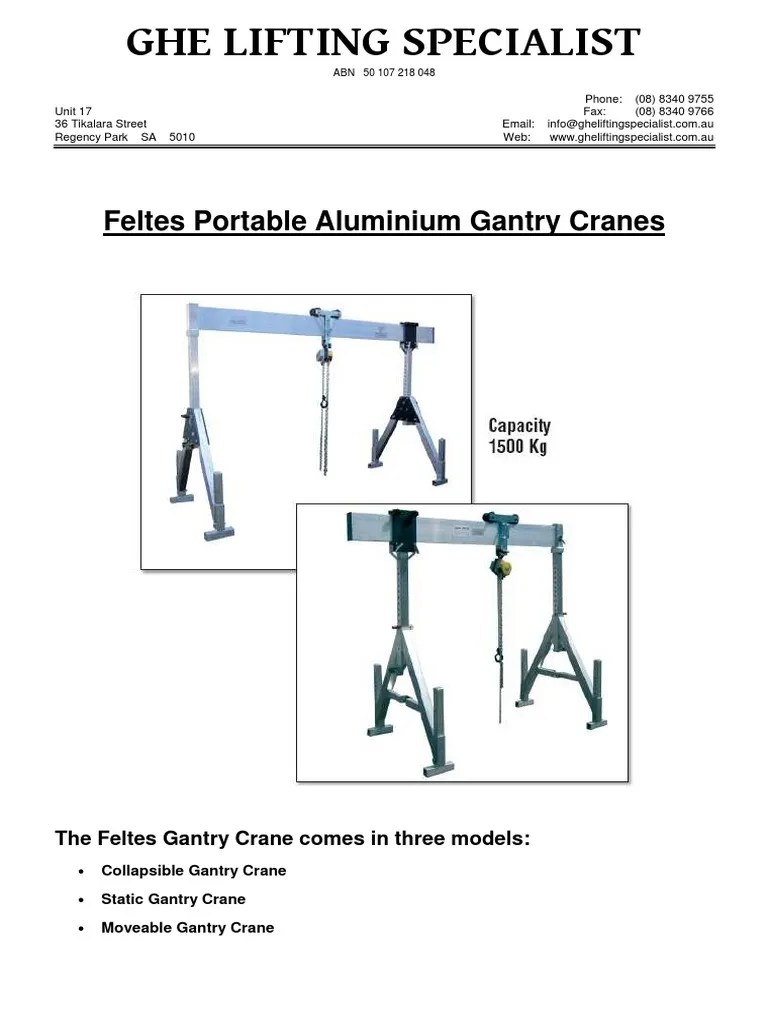 Feltes Portable Cranes PDF Crane (Machine) Equipment