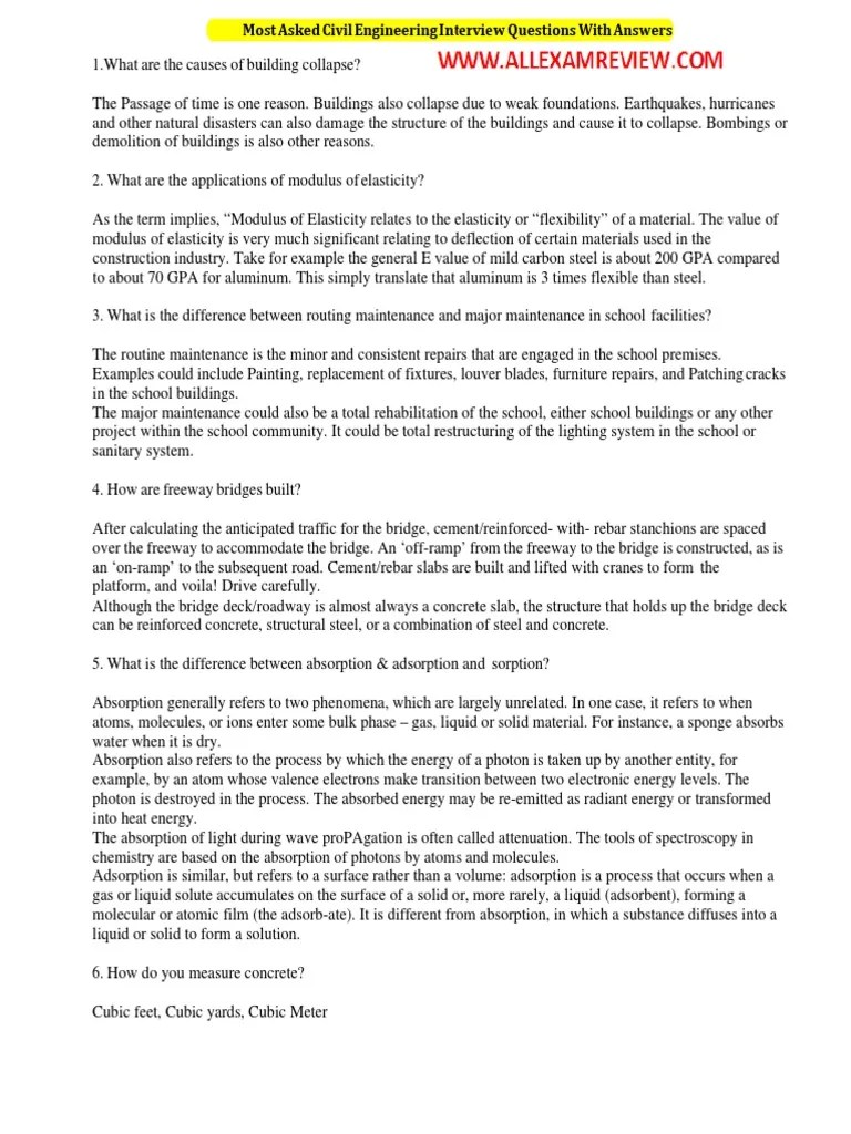 Most Asked 92 Civil Engineering Interview Questions With Answers PDF