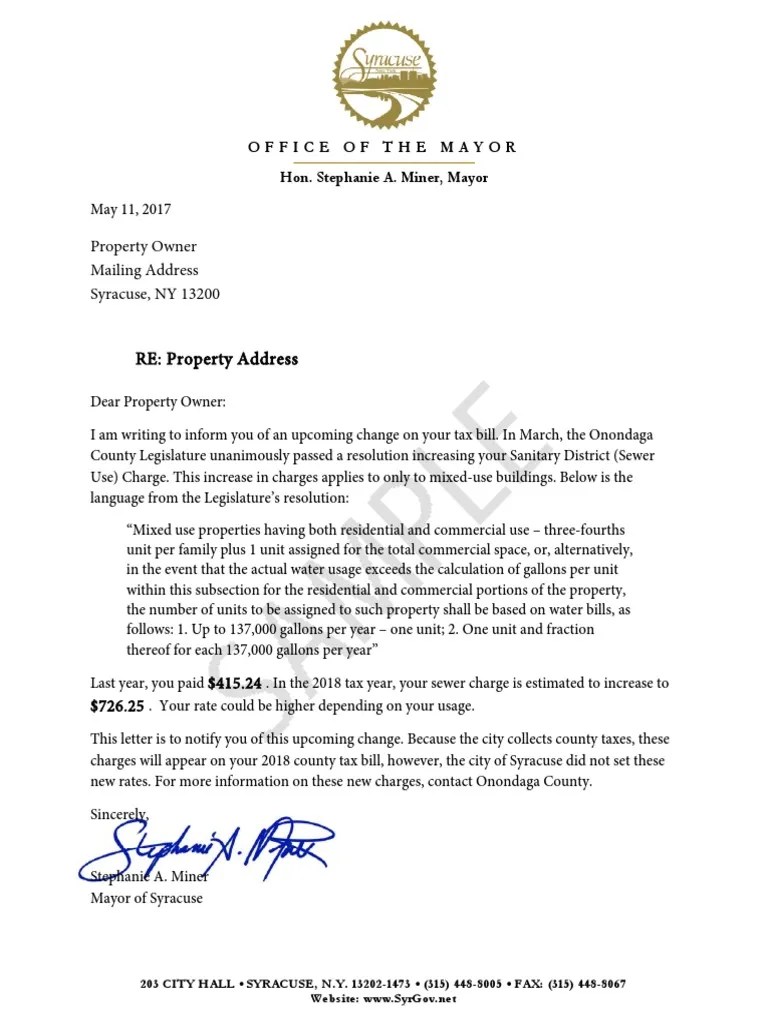 Sample Sewer Charge Letter