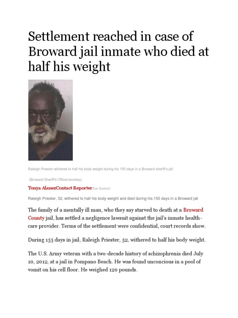Settlement Reached in Case of Broward Jail Inmate Who Died at Half His(04)