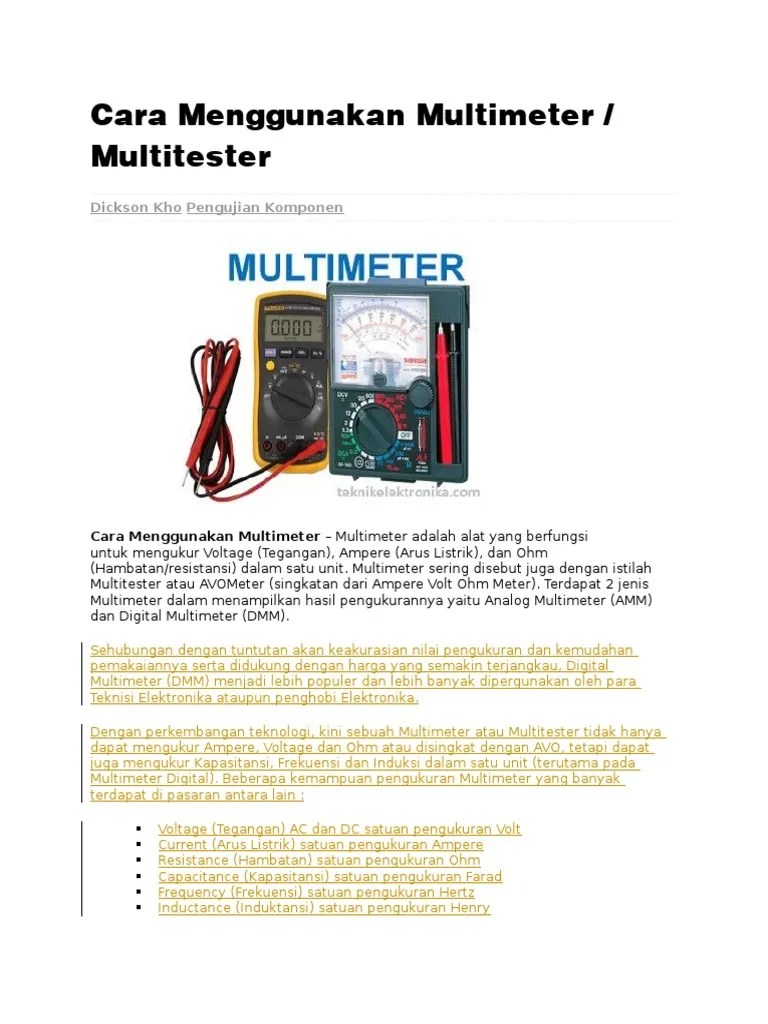 Cara Menggunakan Multimeter | PDF