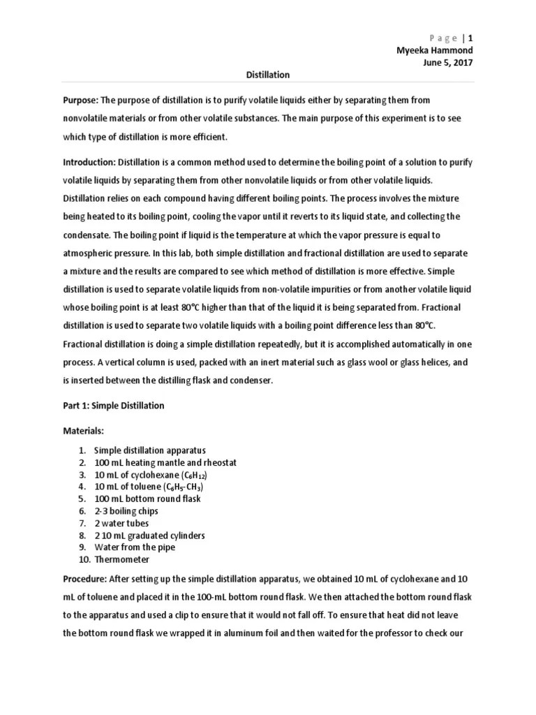 Lab Report 5 Distillation.docx Distillation Chemical Process