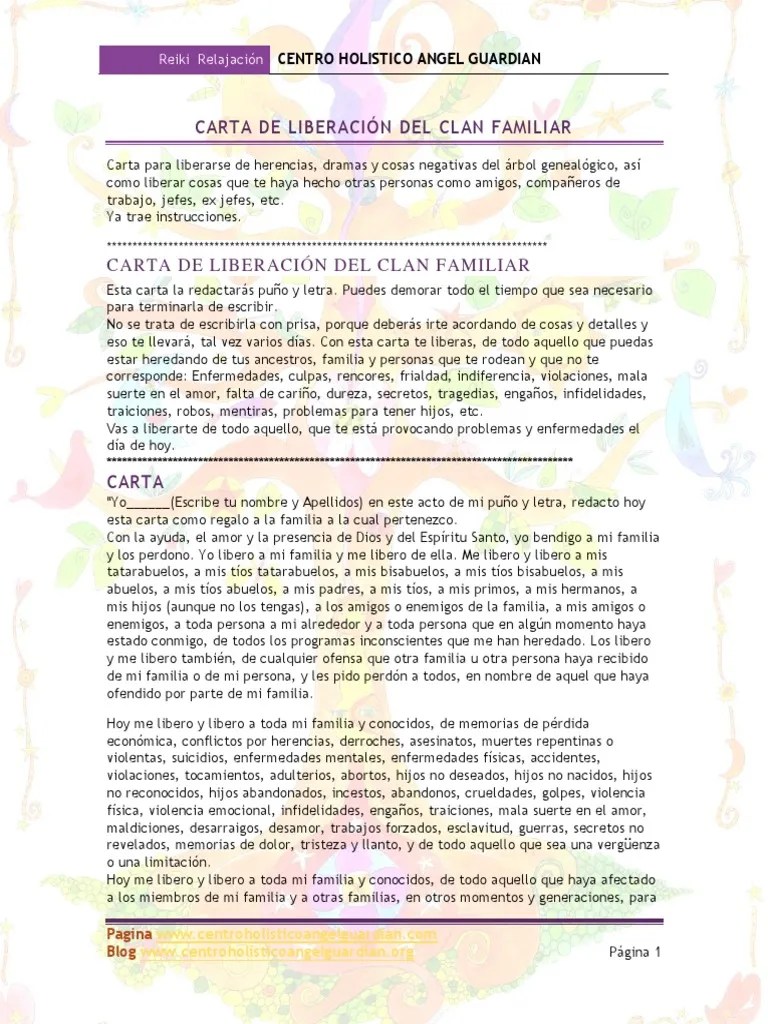 Carta de Liberación Del Clan Familiar Mente inconsciente