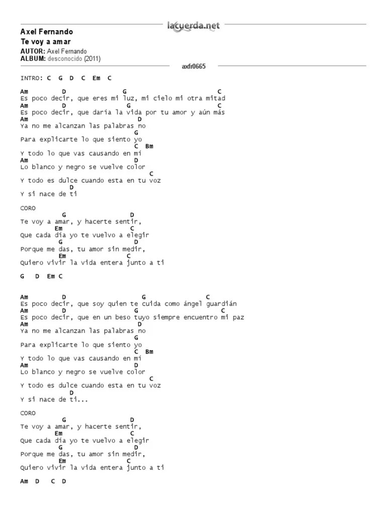 Axel Fernando, Te Voy a Amar Letra y Acordes Música grabada Amor