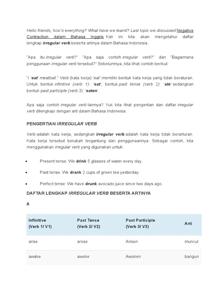 Reguler Verb &amp; Ileguler Verb | PDF