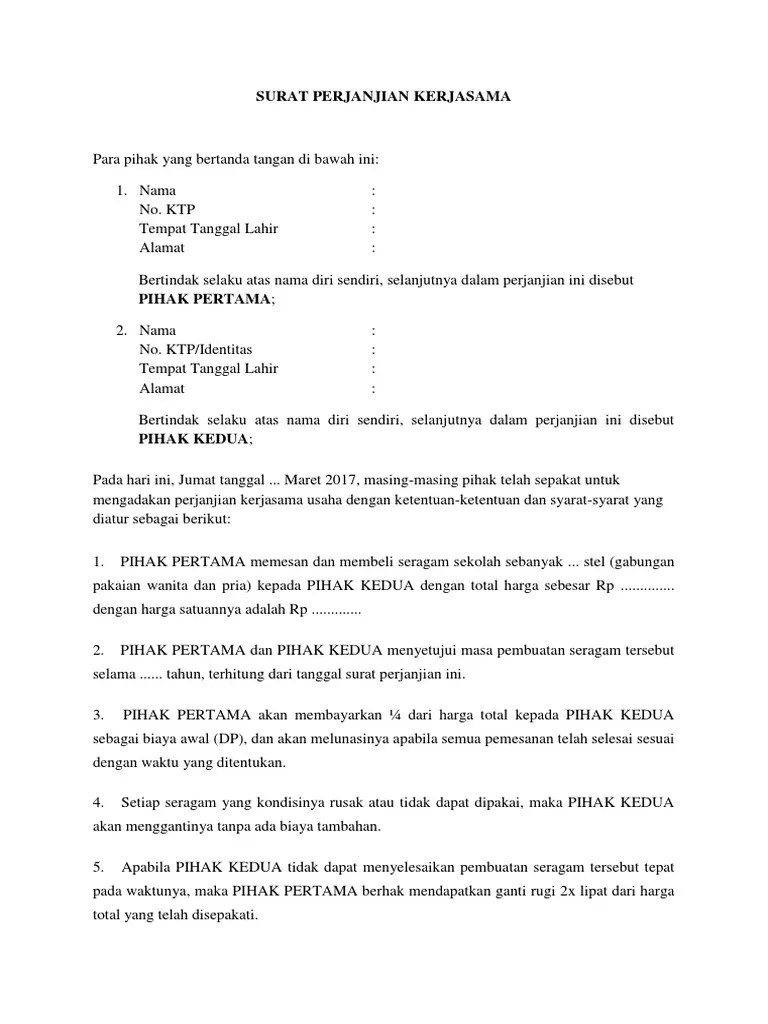 Surat Perjanjian Kerjasama Konveksi | PDF