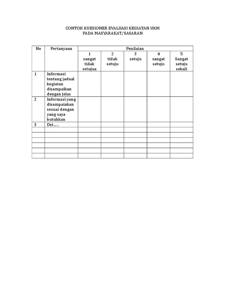Contoh Kuesioner Evaluasi Kegiatan Ukm
