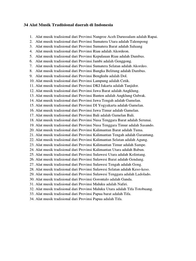 Alat Musik Tradisional 34 Provinsi » Greatnesia