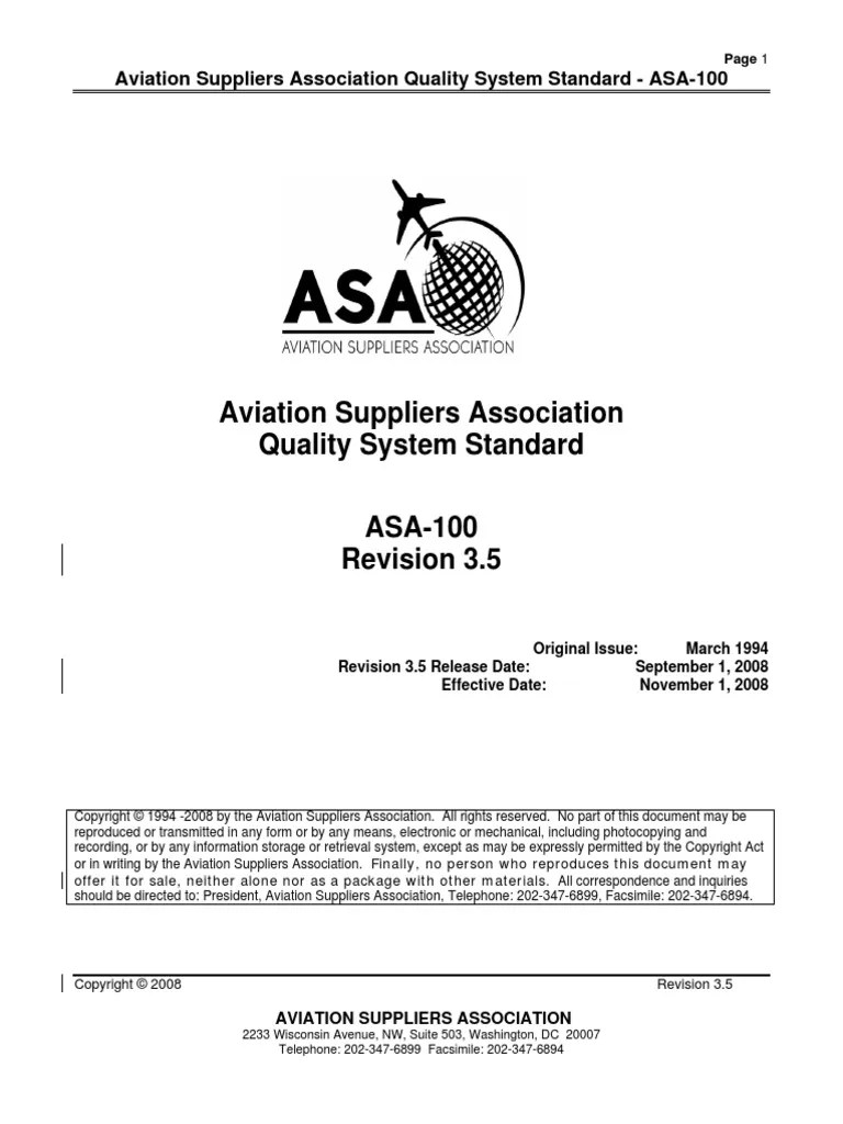 ASA100 Rev 35 Aviation Suppliers Association Quality