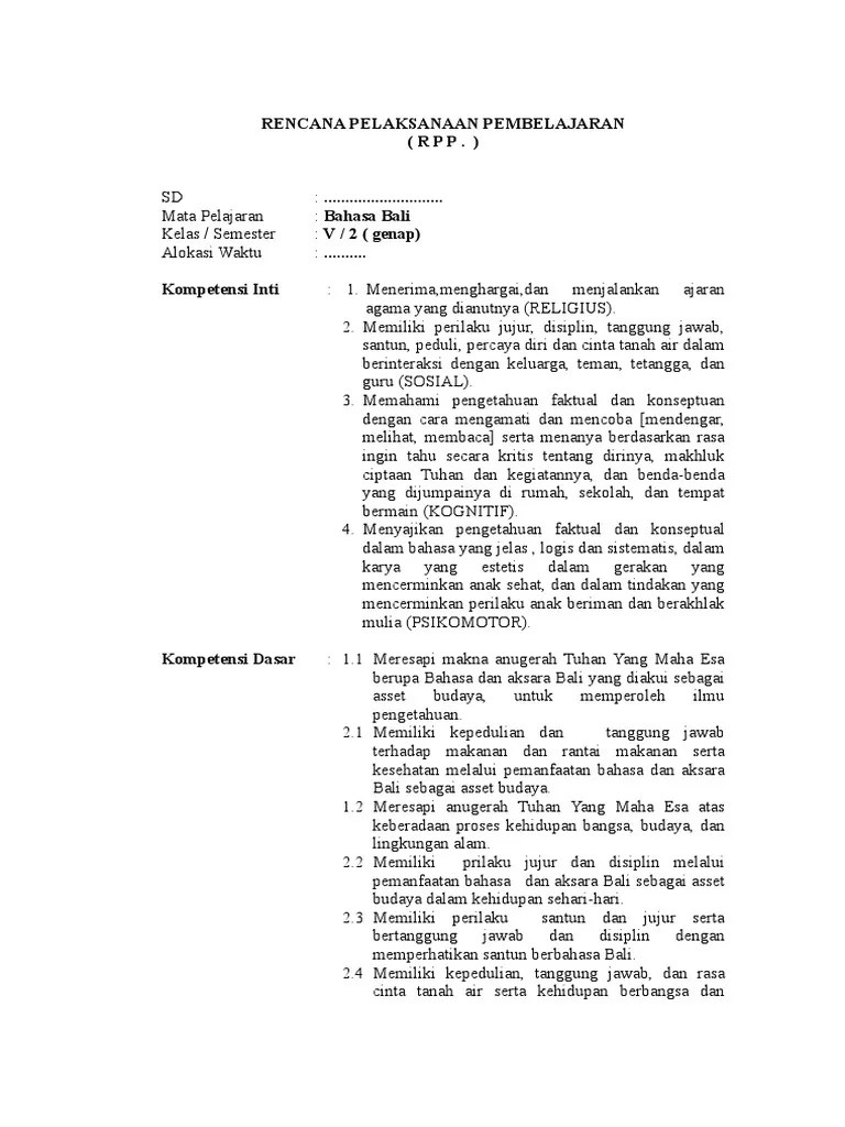 Rpp Bahasa Bali Sd K13 Rismax