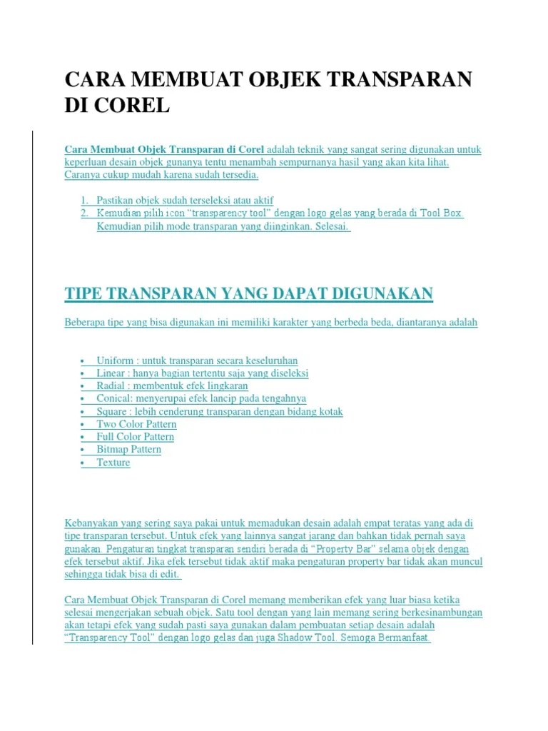 Cara Membuat Objek Transparan Di Corel
