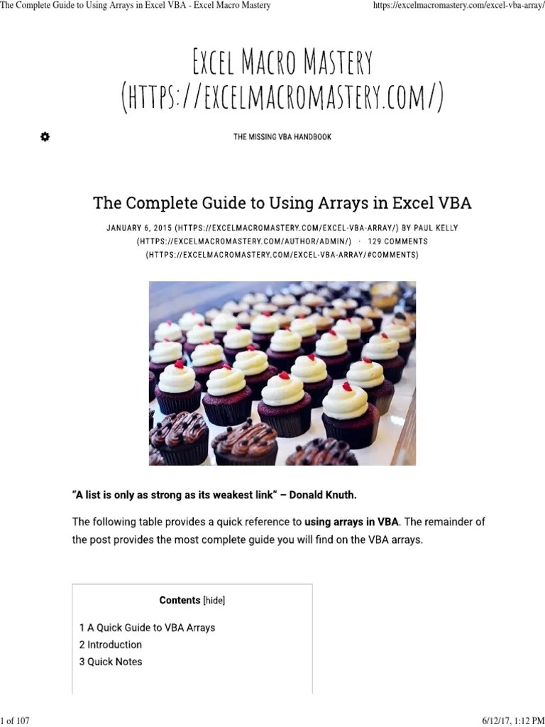 EXCEL The Complete Guide To Using Arrays in Excel VBA Excel Macro