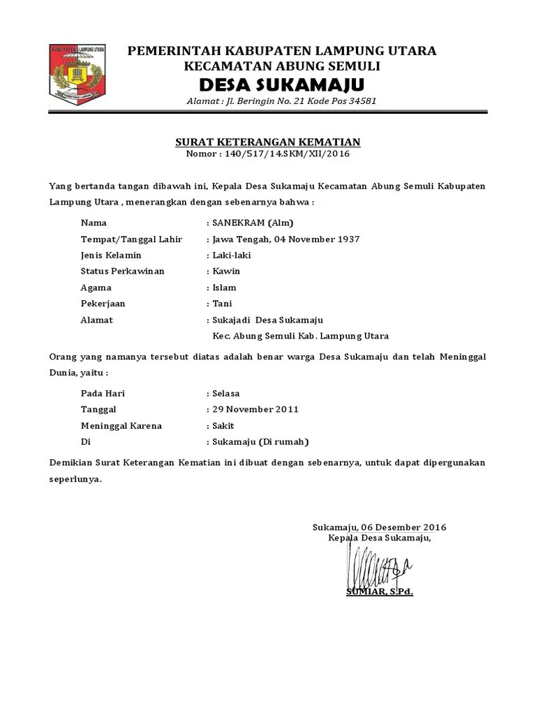 Petanahan, 29 juni 2019 ketua rt. Surat Keterangan Kematian Dari Rumah Sakit - Kumpulan ...