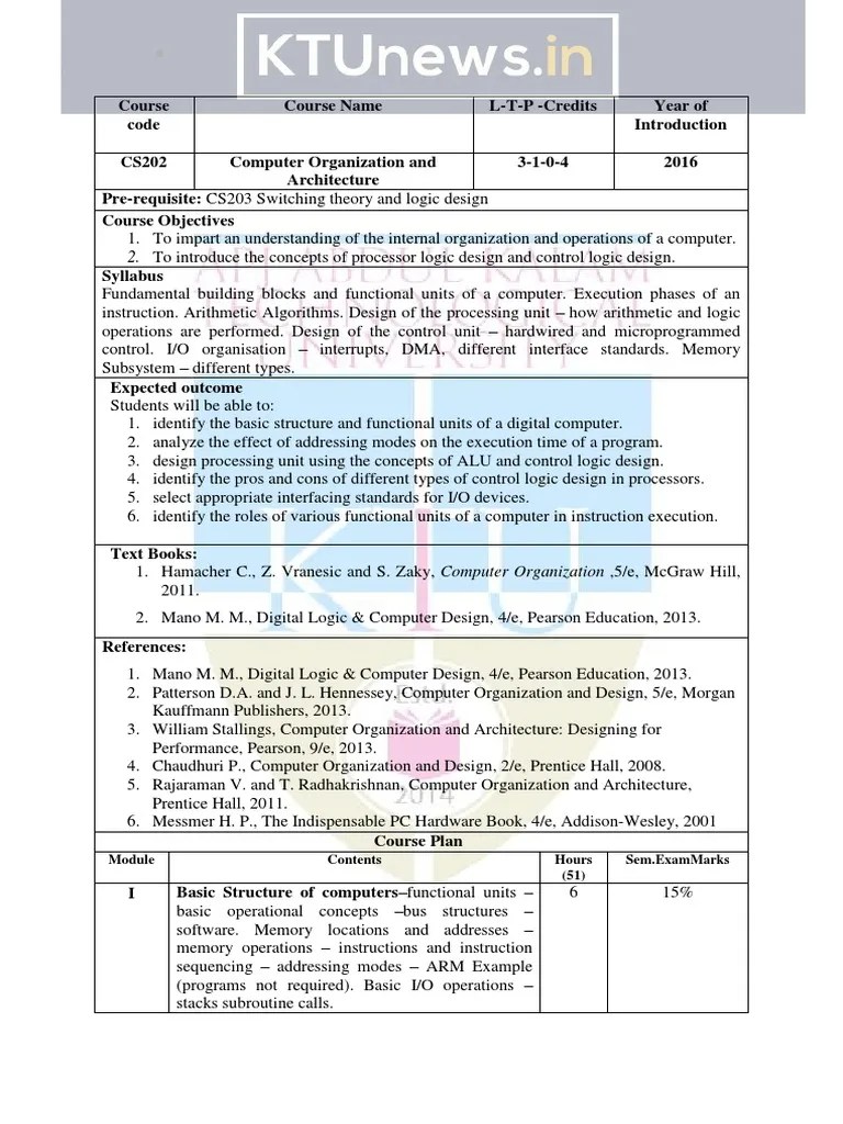 CS202 Computer Organisation and Architecture KTU S4