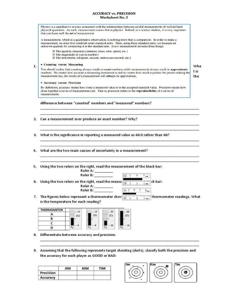 Accuracy Vs Precision Worksheet