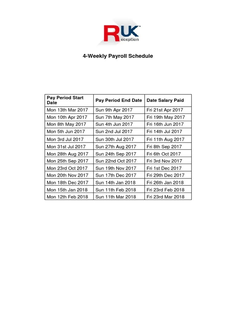 Payroll Dates 201718 Reception Uk PDF