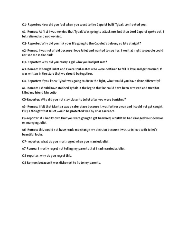 Romeo and Juliet Questions and Answers | PDF