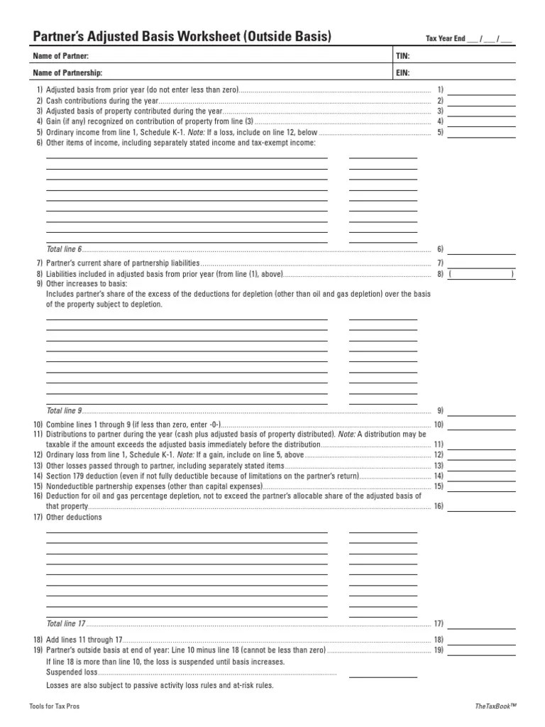 basis worksheet for partnership