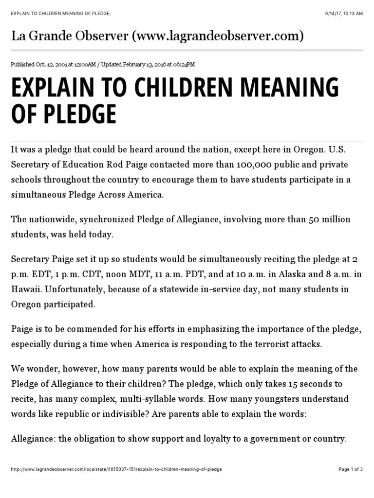 explain to children meaning of pledge Pledge Of Allegiance Government