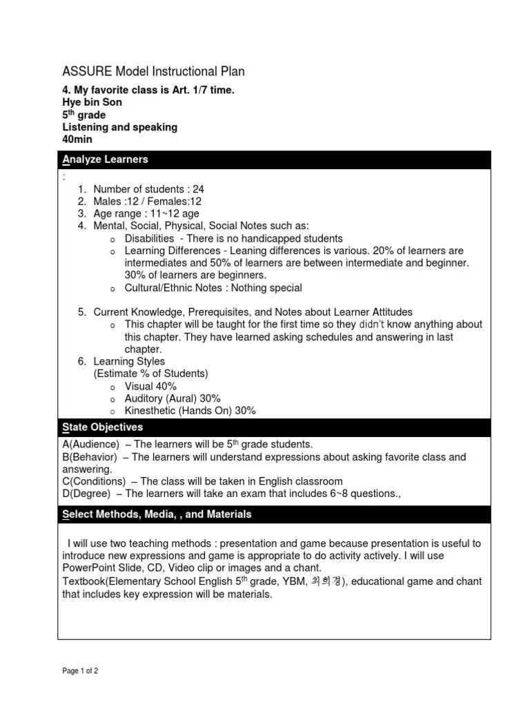 Assure Lesson Plan Template PDF Lesson Plan Education Theory