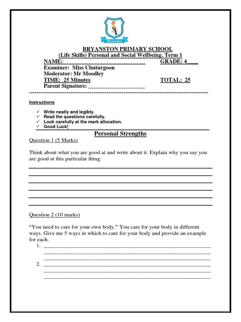 Grade 4 Life Orientation CycleTest feb 2013.docx Cognition