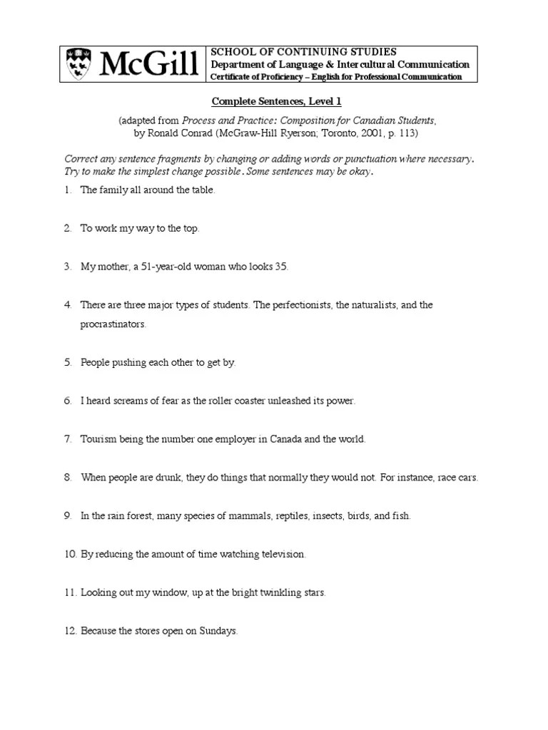 P & P Complete Sentences, Level 1 & Comma Splice and Fused Sentence Comma Languages