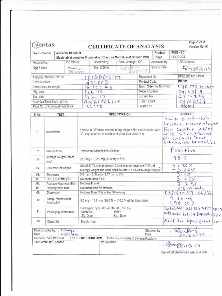 COA Finished Product