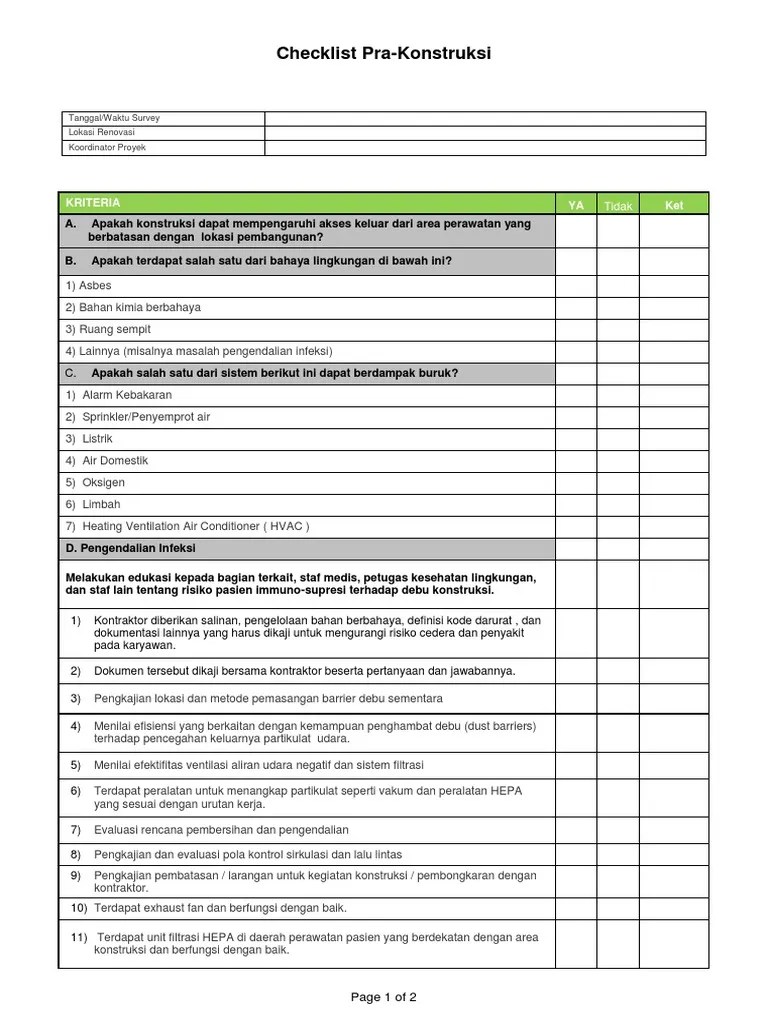 Pre Construction Checklist
