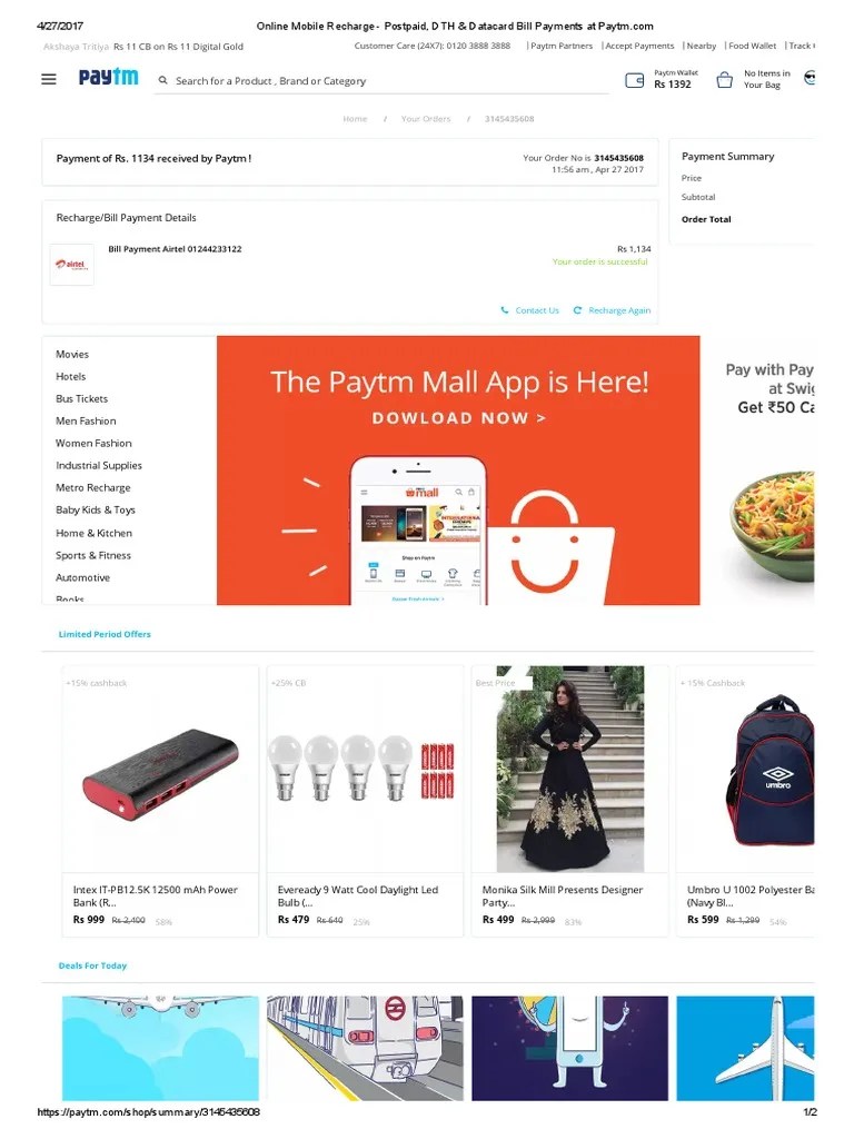 Online Mobile Recharge Postpaid, DTH & Datacard Bill Payments at