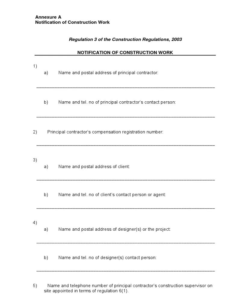 Notification of Construction Work Department of Labour PDF