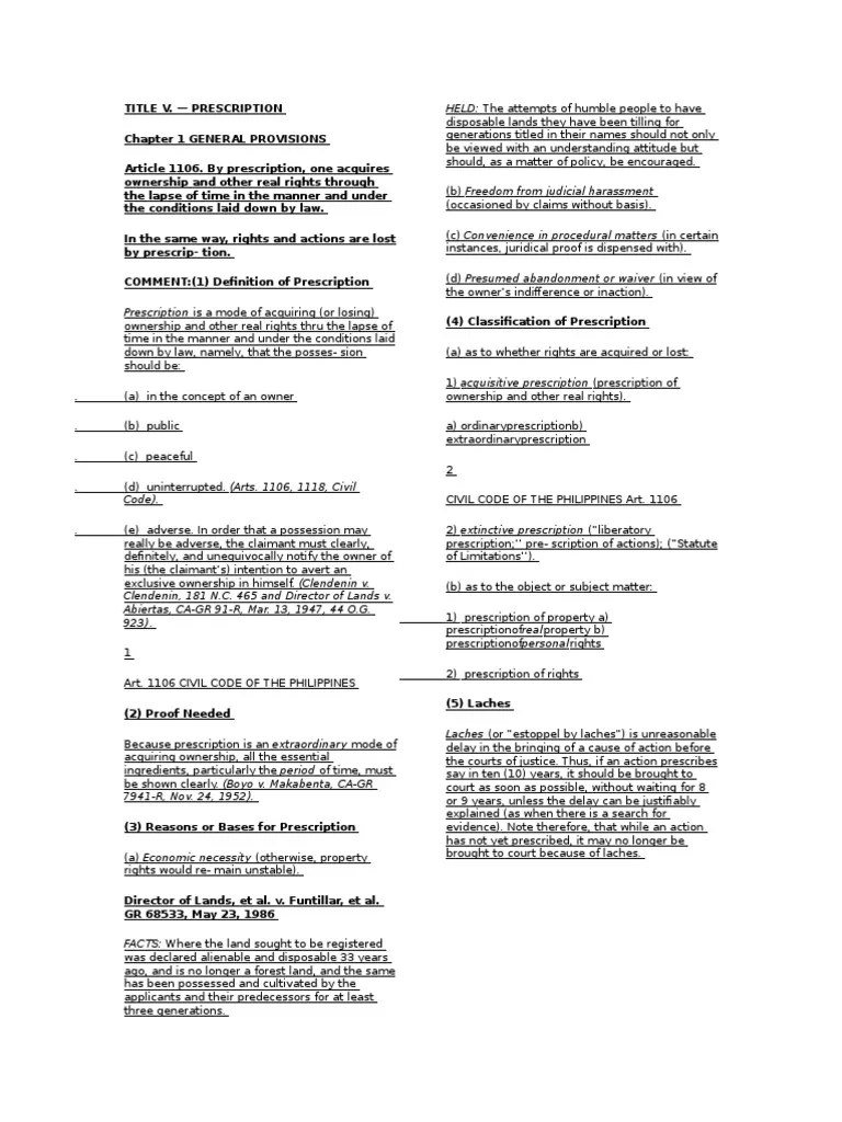 An Analysis of the Doctrine of Prescription and the Defense of Laches