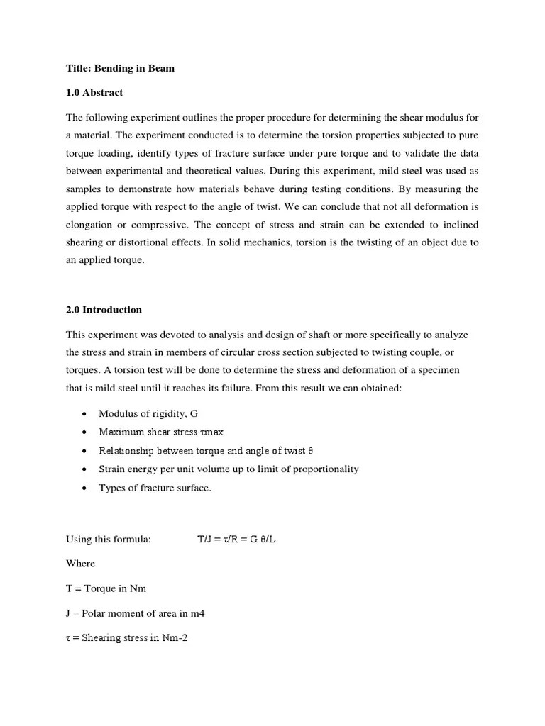 Torsion Test Lab PDF Stress (Mechanics) Deformation (Mechanics)