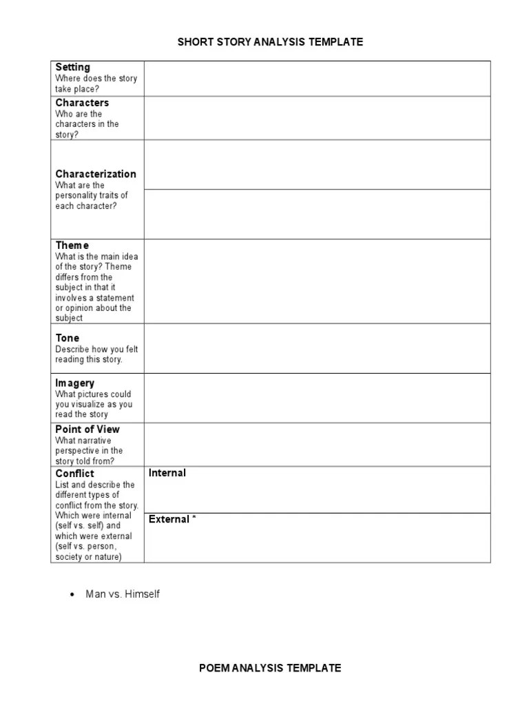 Short Story Analysis Template Poetry Narration