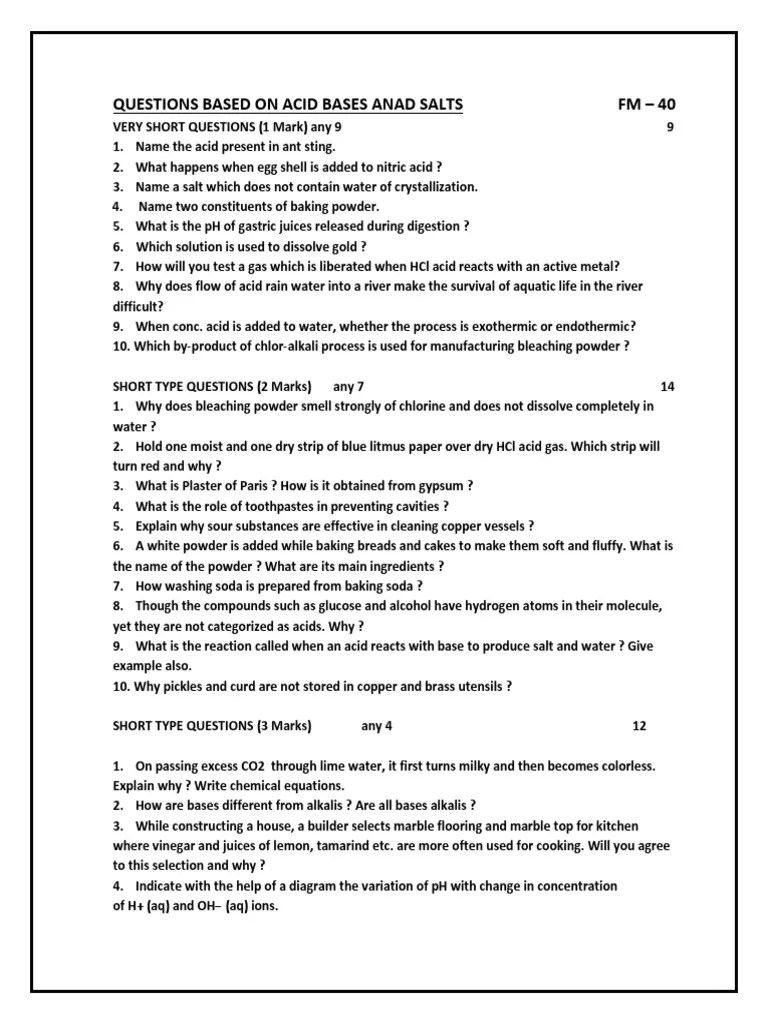 CHEM Acid Bases Question Oxide Acid