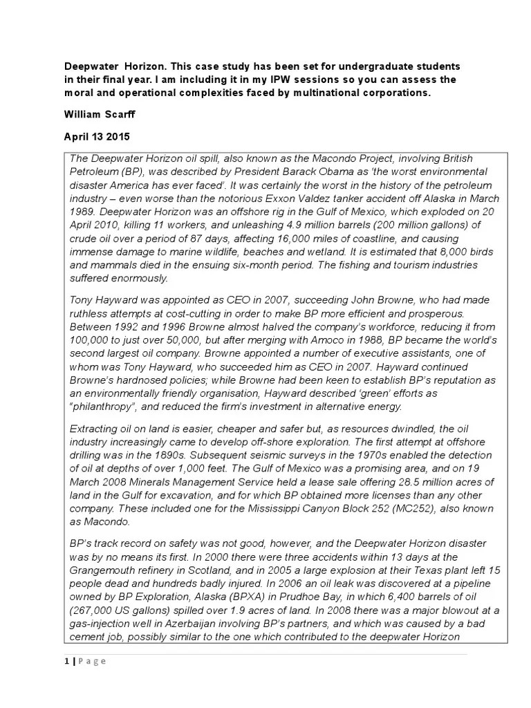Deepwater Horizon IPW Case Study PDF Bp Deepwater Horizon
