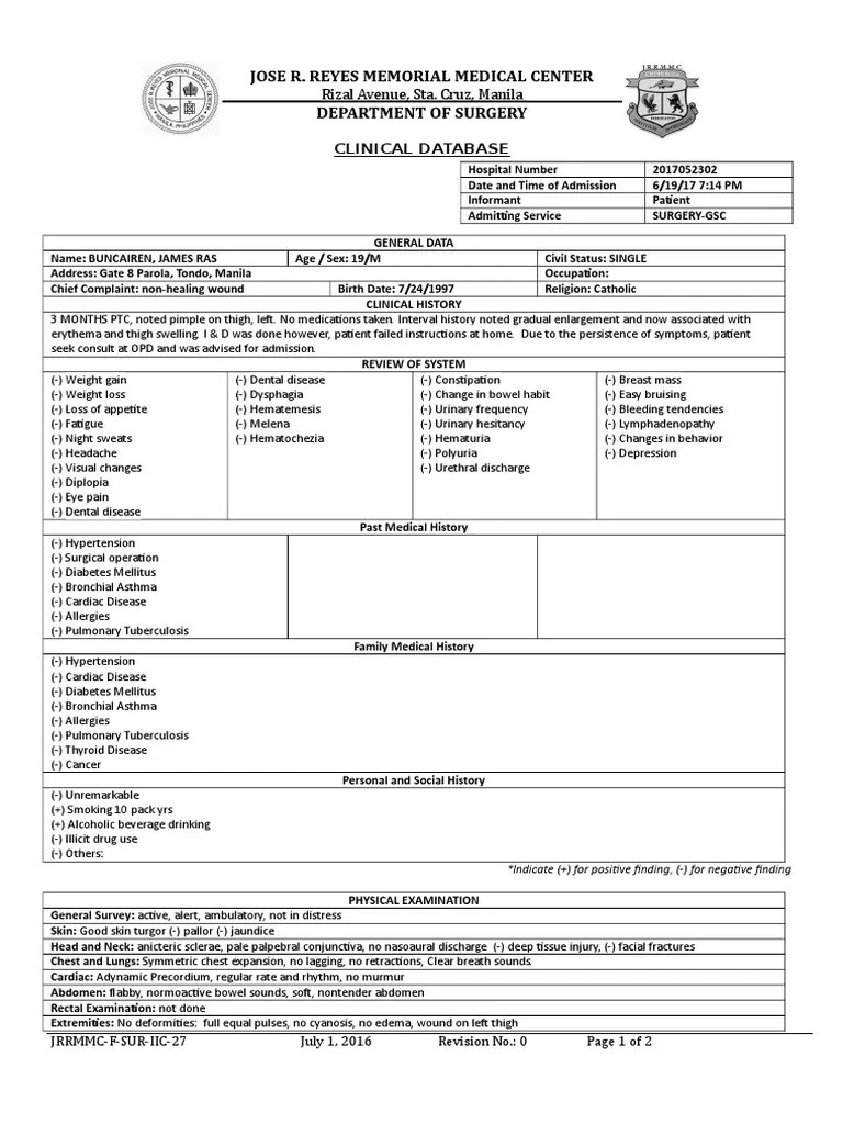Jose R. Reyes Memorial Medical Center Department Of Surgery Clinical