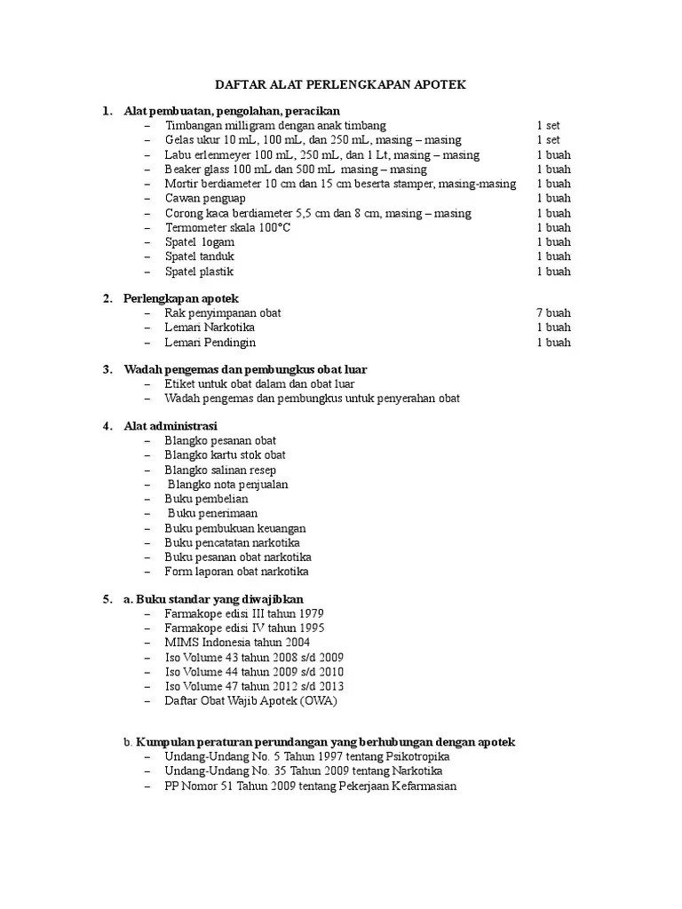 Daftar Alat Perlengkapan Apotek | PDF