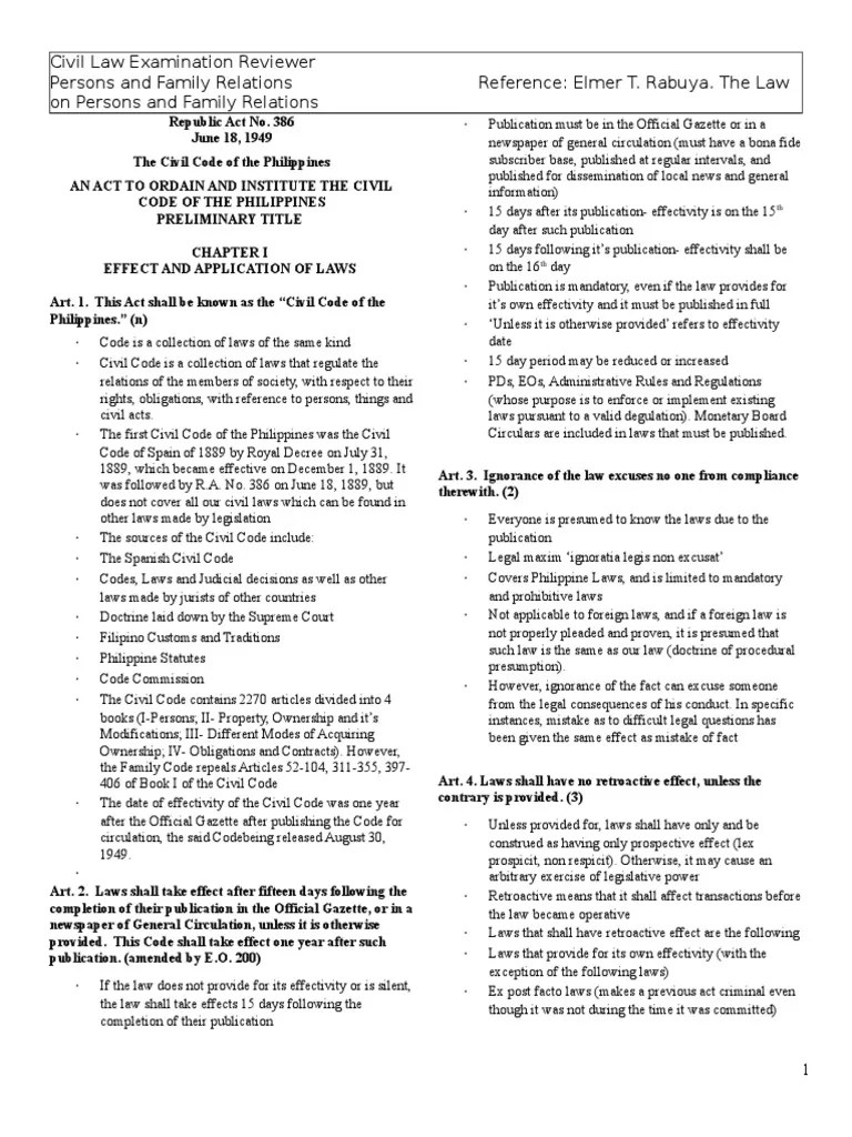 Persons and Family Relations Reviewer PDF Lawsuit Burden Of Proof