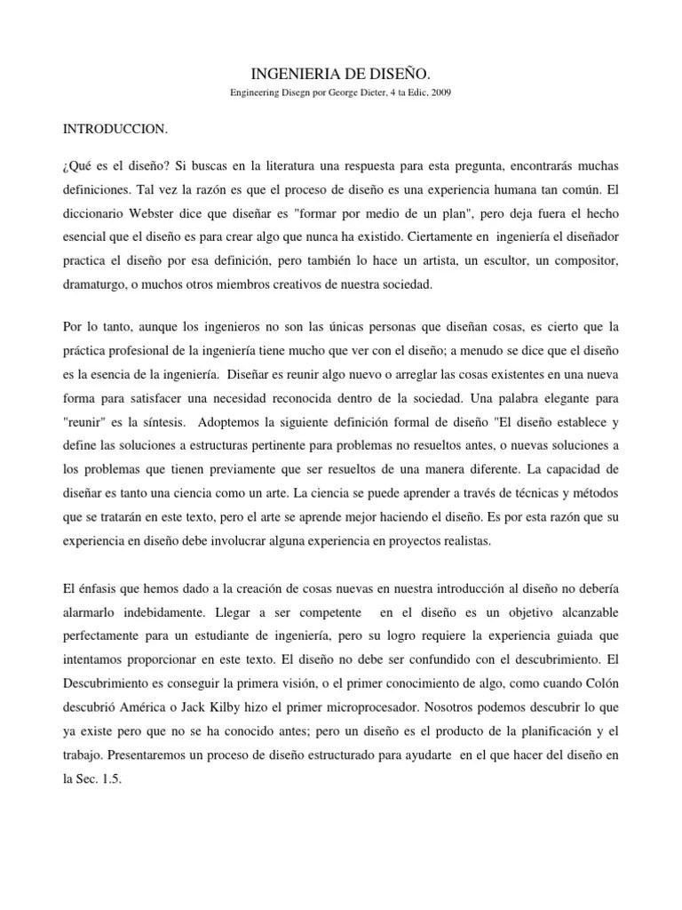 Traduccion Del Libro Engineering Design Por Dieter 2009 Diseño