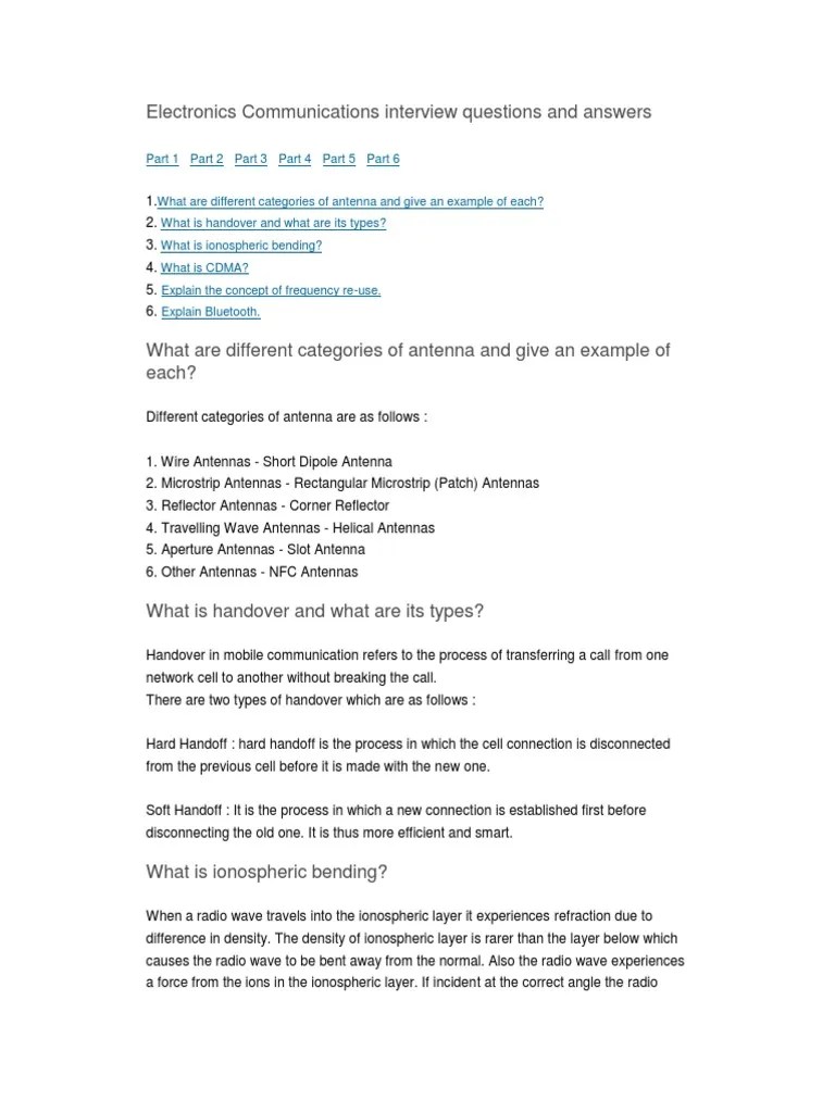 Communications Interview Questions and Answers PDF Digital Signal Processing Cellular Network