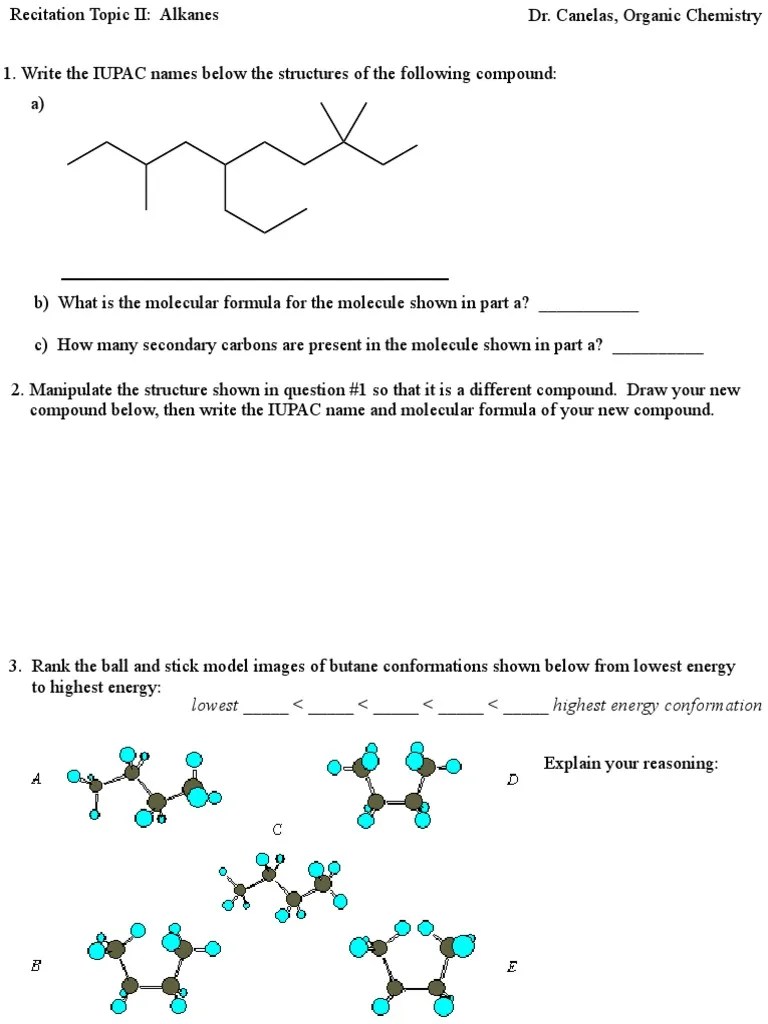 Alkanes Practice Worksheet